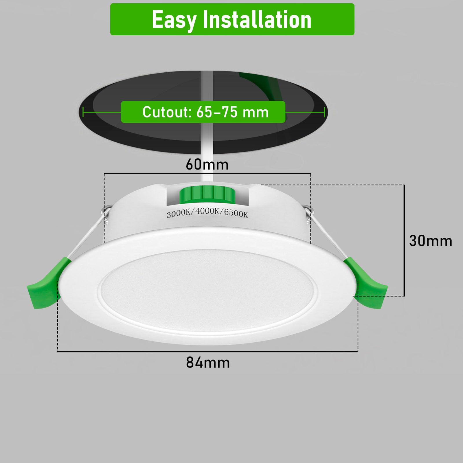 Focos LED Interior Techo 230V, 7W Ø 65-75 mm IP44, Regulables, Downlight Led Techo Empotrable Blanco Ccálido 3000K Blanco Neutro 4000K Blanco Frío 6500K，Ojos de Buey Led para Techo, 6er