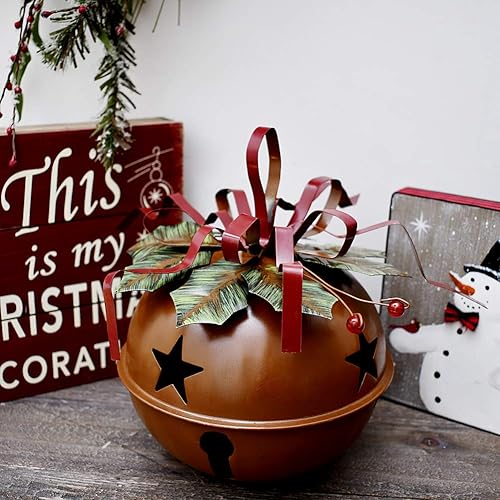 Miniatura 6 de Campana de cascabel gigante de metal rústico con estrella recortada para árbol de Navidad, adornos de campanas colgantes, decoración de fiestas de 2