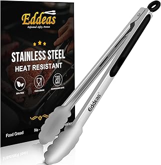 Kitchen Tongs - 12 inch Heavy Duty Food Tongs, Ergonomic Grip,Superior Stainless Steel and Non-Slip Heat Resistant handle - Perfect for Cooking, Salad, Grilling, Barbecue,Dishwasher safe