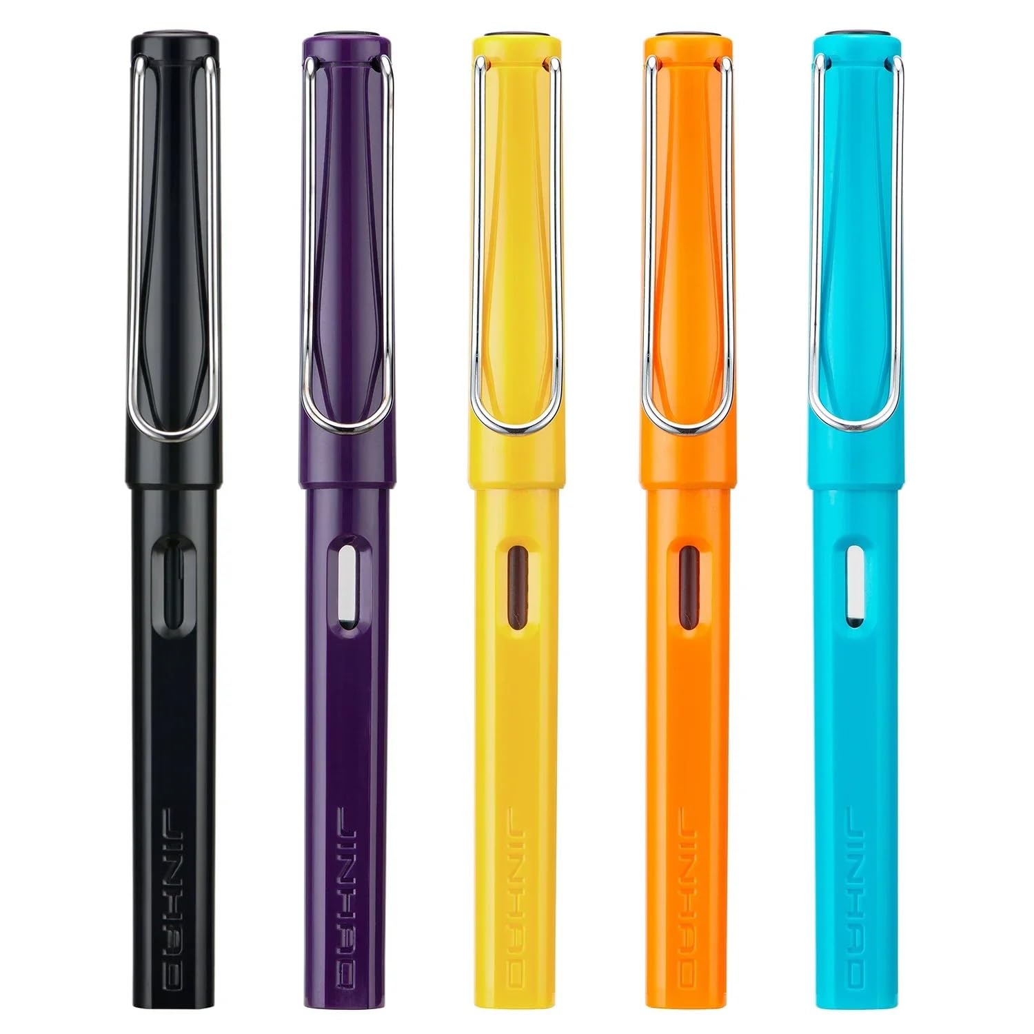 Füllfederhalter aus Kunstharz, bunt, transparent, EF/F-Spitze, Büro, Studenten, Schule, Büro, Geschenk, Schreibwarenbedarf (bunt, EF 0,38 mm), 5 Stück