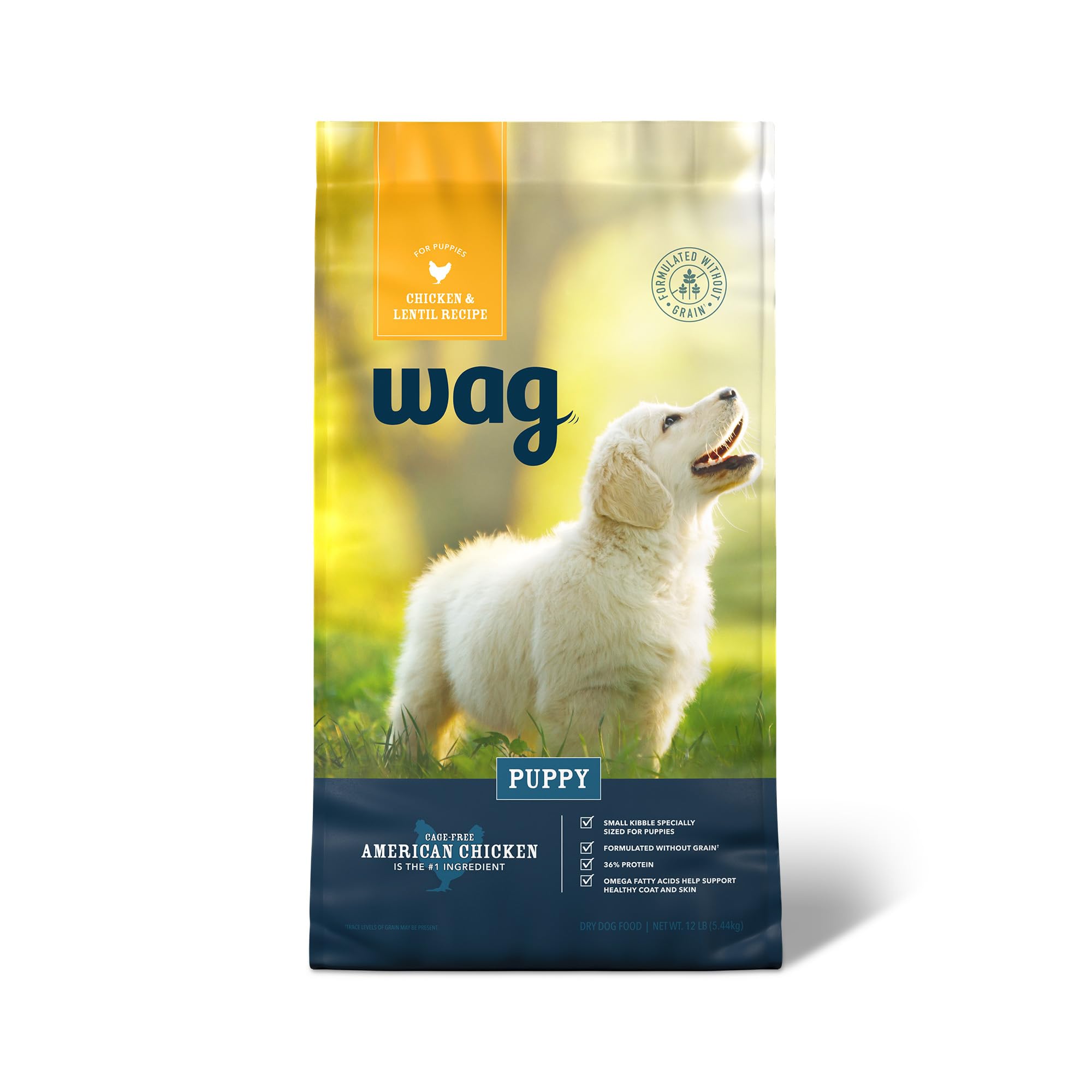 Amazon Brand Wag Dry Dog Food Grain-Free Chicken Lentil Recipe for  Puppies (12 lb Bag)