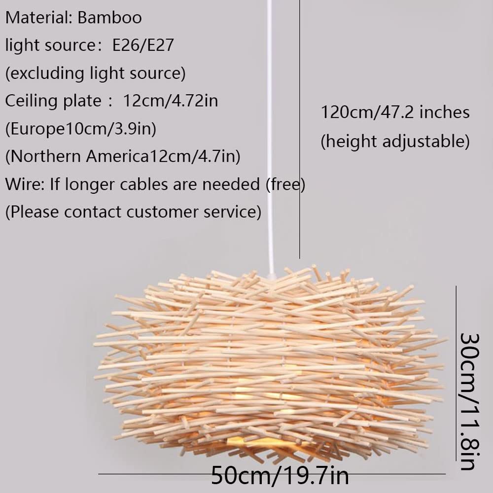 Lámpara Colgante De Ratán Natural De 11,8 Pulgadas, Lámpara Colgante De Bambú Tejida A Mano Pantalla Nido De Pájaro Mimbre Natural E27 Accesorio De Iluminación De Techo con Luz Colgante