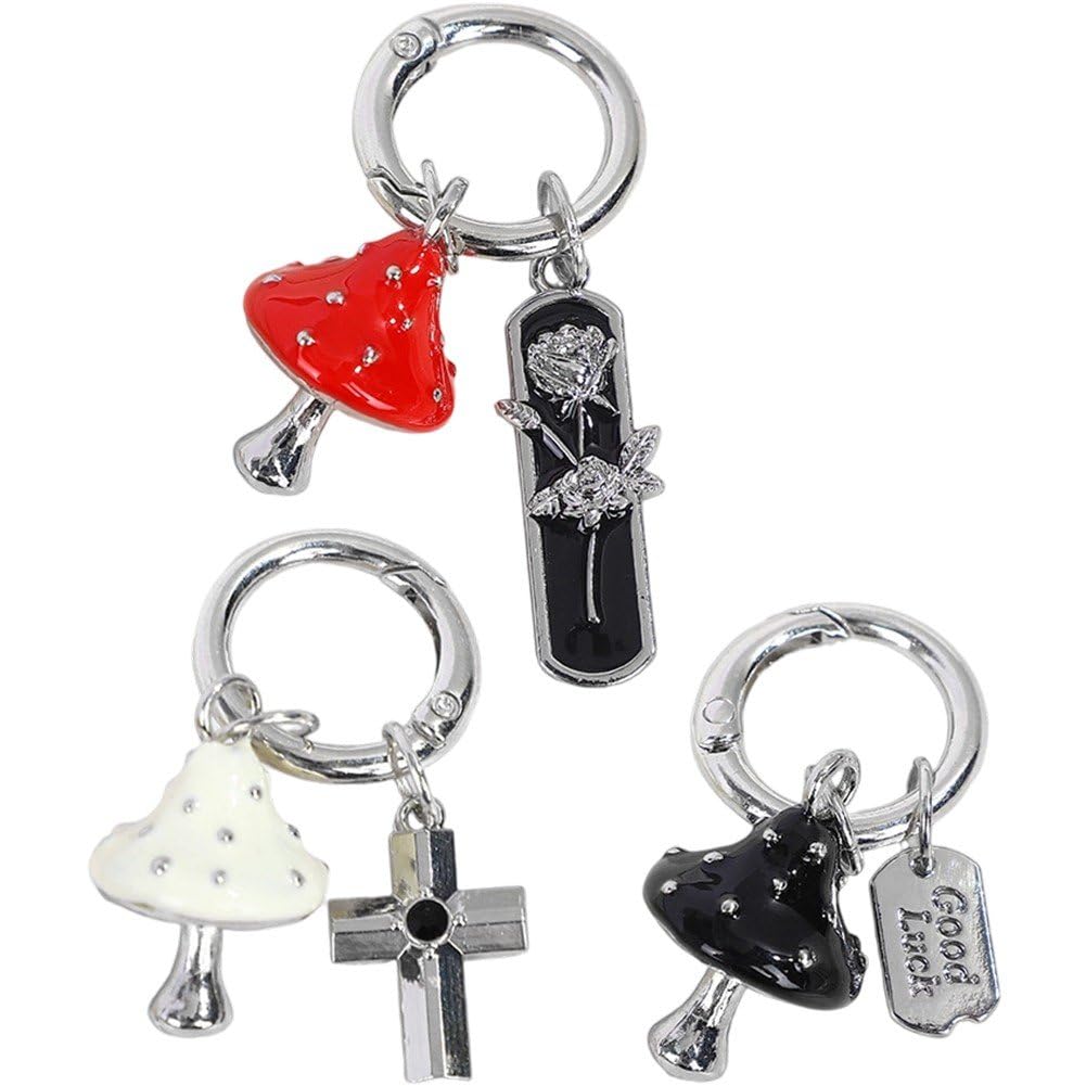 Sslvya 3 Pcs Mini Mushroom Keychain Bag Charm, Small Mushroom Pendant Aesthetic Y2k Keychains Charms for Backpack Handbag Decor
