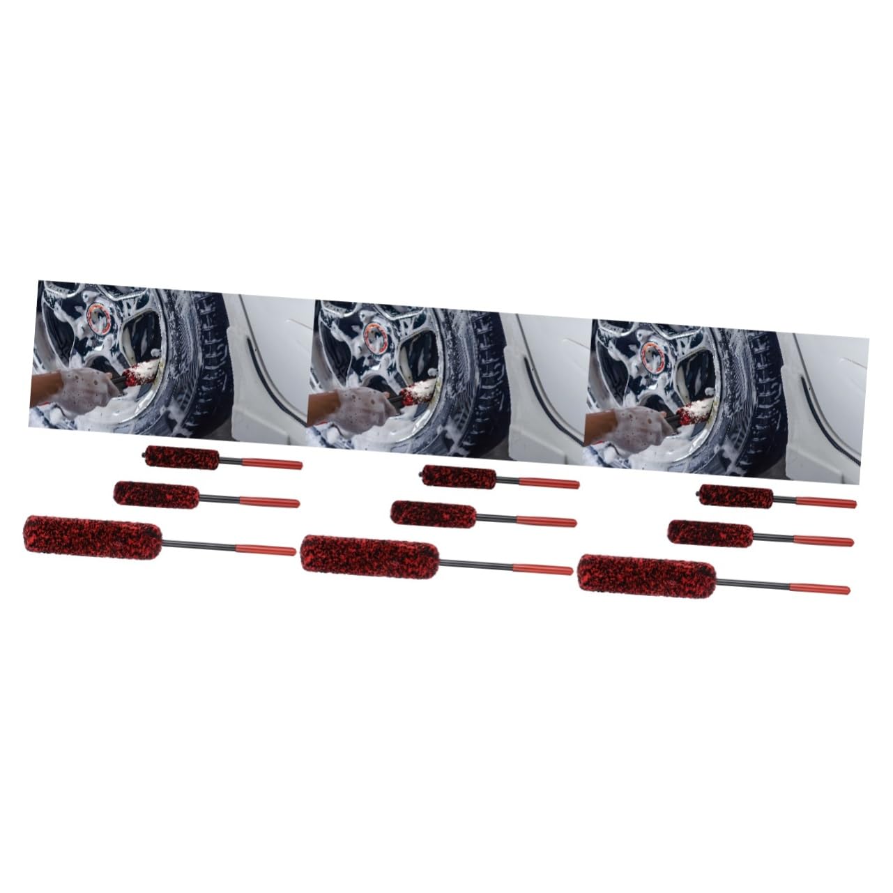 MAGICLULU 3 Series Cepillo De Limpieza De Neumáticos Automóvil Largo Lavar Cepillo para Neumáticos Cepillo De Lavado De Coche Cepillo De Rueda para Detallar Autos Lana Rojo 3 Piezas*3