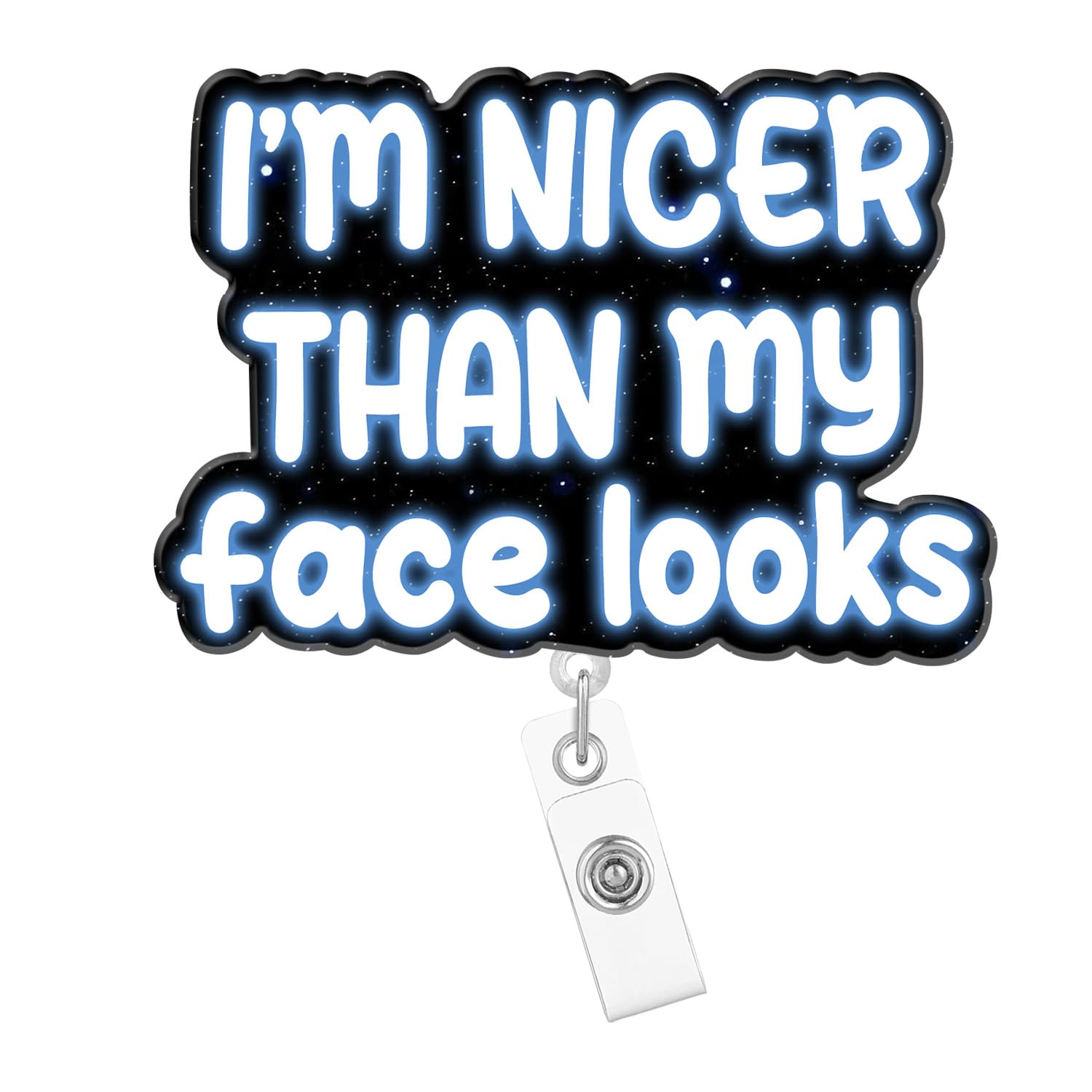 Arakulago Nurse Badge Reel Black I'm Nicer Than My Face Looks Funny Badge Reel Holder Retractable with ID Clip Fun Nursing Medical Badge Holder