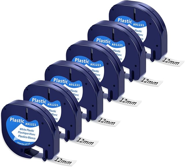 Unistar Compatible Dymo Tape Replacement for Dymo LetraTag Label Tape Plastic White Refills Dymo Letratag for Dymo LetraTag LT-100H LT-100T LT-110T XR, 12mm x 4m, 6-Pack 91201/S0721610