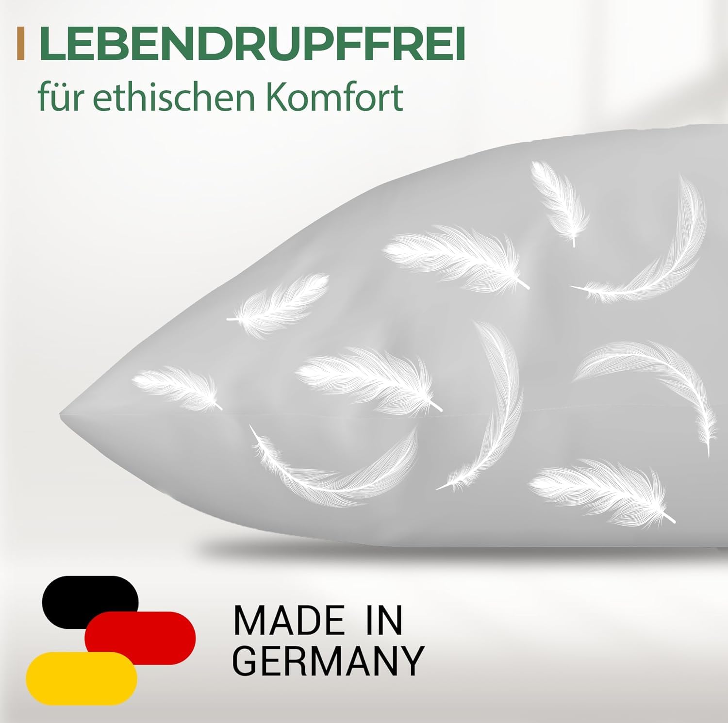 Kopfkissen 80x80 Federkissen Made in Germany - 100% Federfüllung - Baumwollbezug - Ökotex-zertifiziert - 1er Set