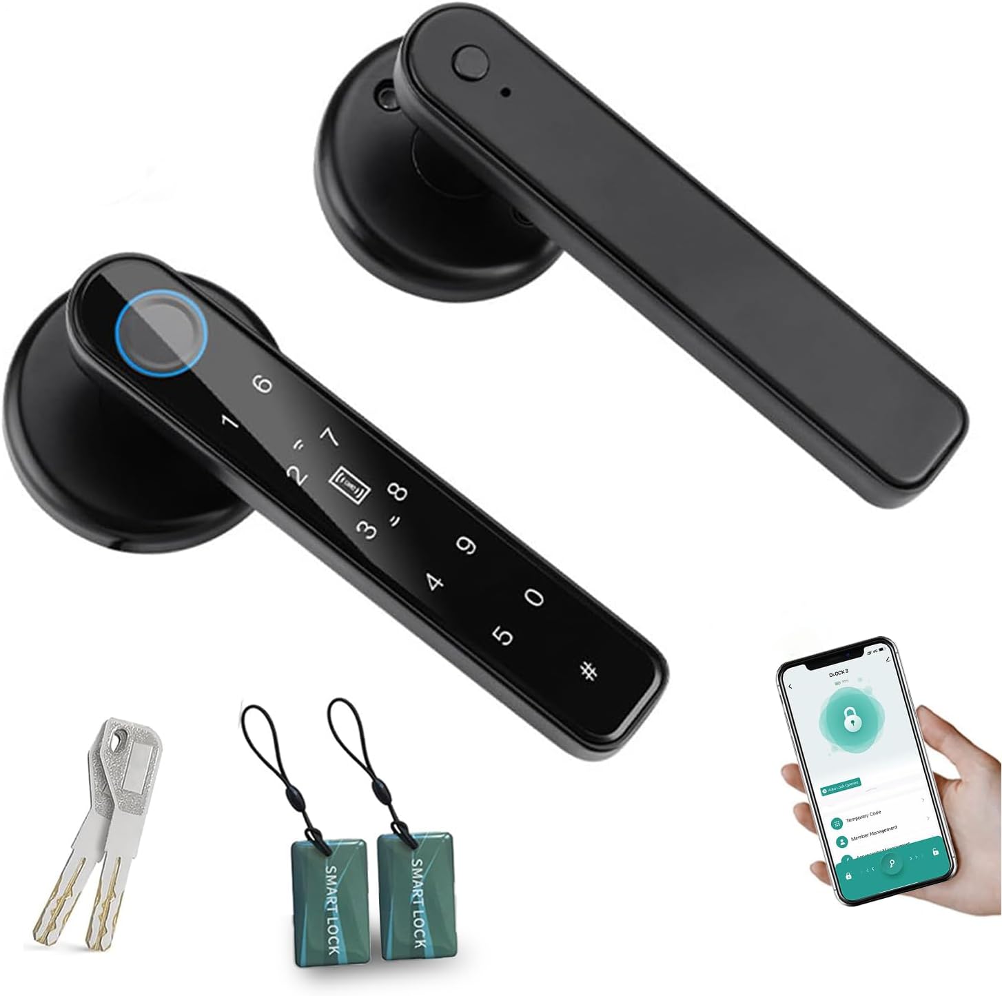 Smart Door Lock, 6-in-1 Door Handle Electronic Keyboard Password/APP/IC Card/Fingerprint/Keys/NFC Smart Lock Biometric Identification Key Digital Electronic Door Home Office Apartment