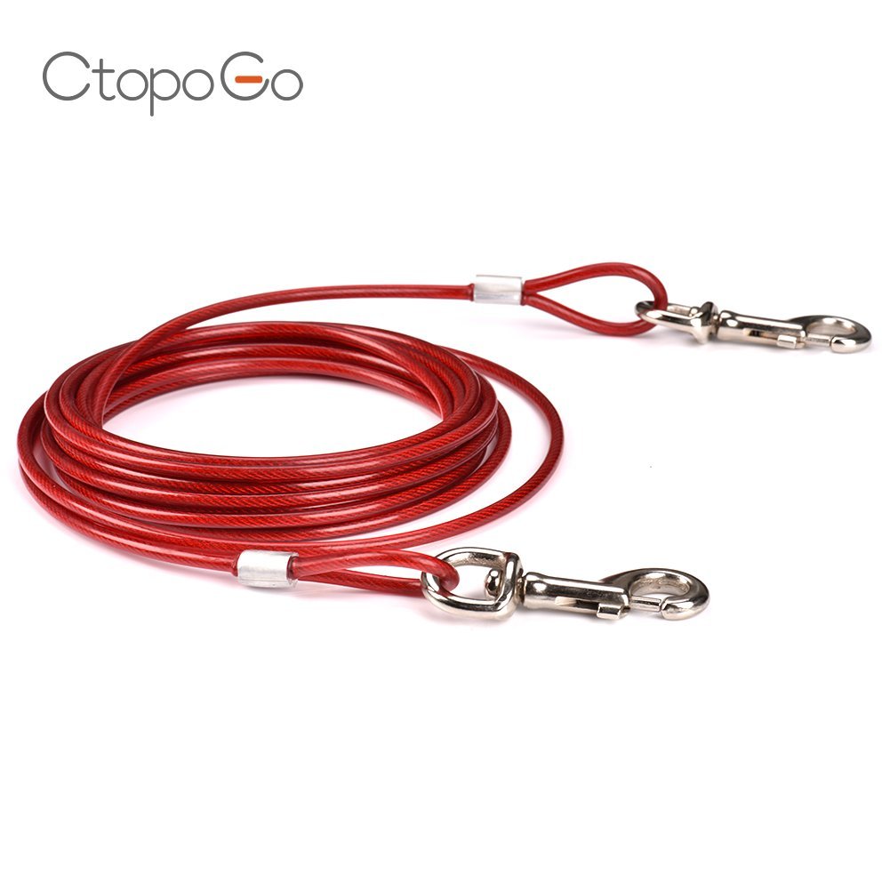 10ft/16ft/33ft Dog Tie out cable, Acciaio inossidabile Pet Dog Tie out cable - Double Head Dog leash campeggio Outdoor tie-out cable for Medium Large Pet Dogs (5m, Rosso)