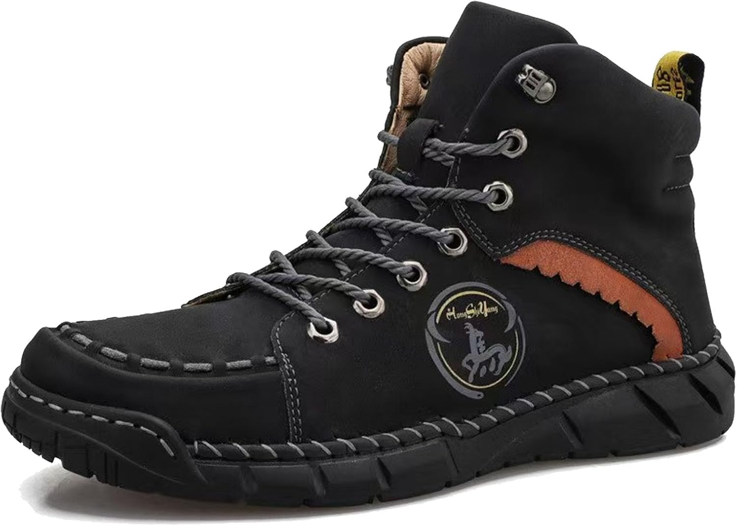 Men's Handmade Leather Waterproof Work Ankle Boots Retro Lace-up Platform Non-slip Orthopedic Safety Hiking Chukka Boot for Casual Work Outdoor
