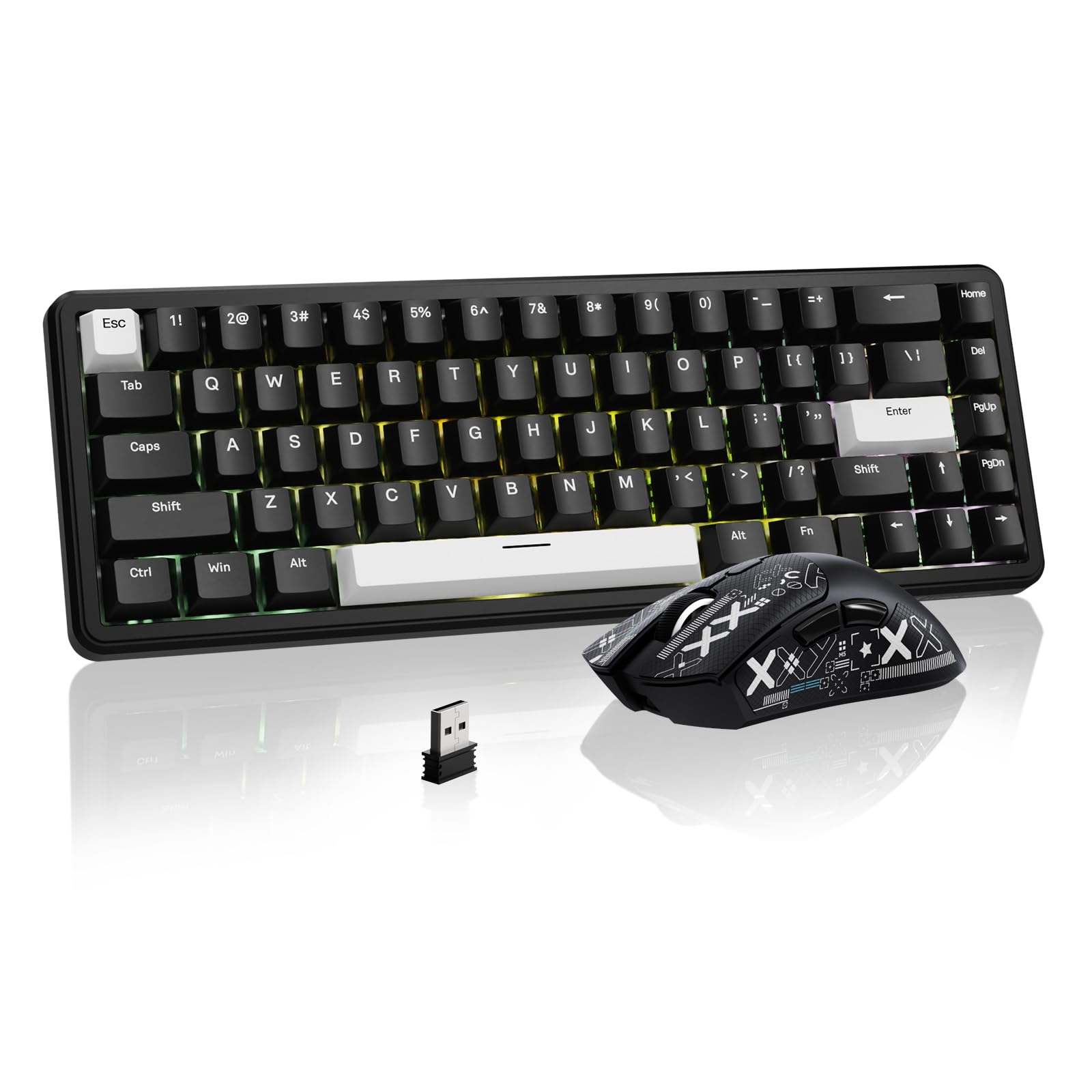 ATTACK SHARK Combo Tastiera & Mouse Gaming, X65 HE Tastiera Magnetica Cablate e R1 Mouse Wireless 59g Superleggero (8000Hz, RT 0,01mm, RGB, Batteria 65h) - Nero