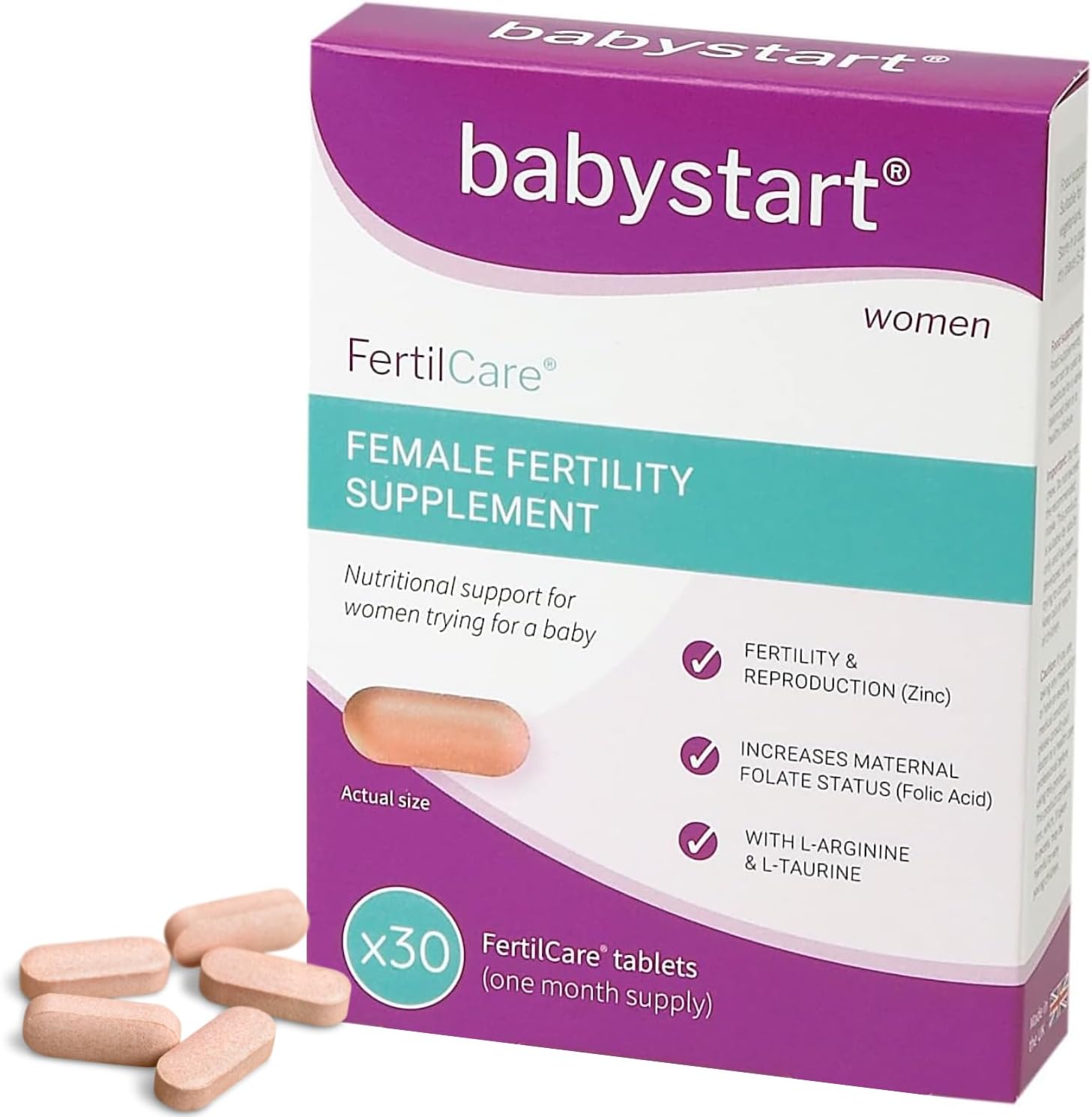 Fertility Supplements for Women - FertilCare 30 Tablets, 1 Month Supply, Prenatal Vitamins and Minerals Including Folic Acid, Vitamins B, C, D, E for Conception and Nutritional Support