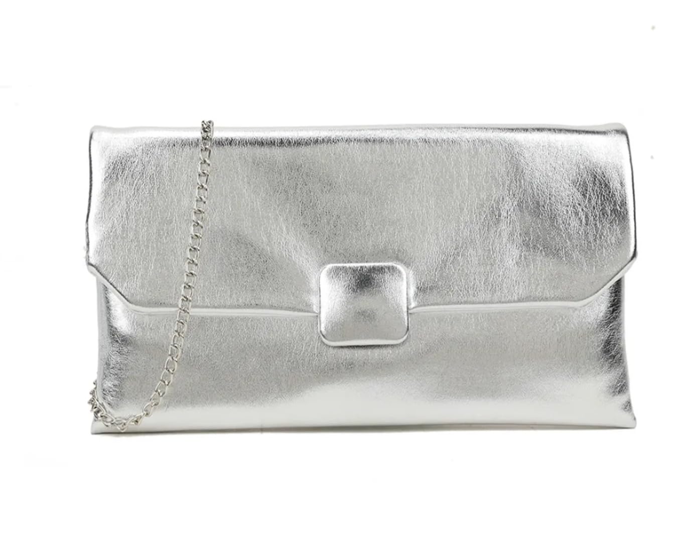 LeahWardMetallic Clutch Purse with Gold Chain, Large Soft Faux Leather Clutch Bag, Bag For Wedding, Prom, Party