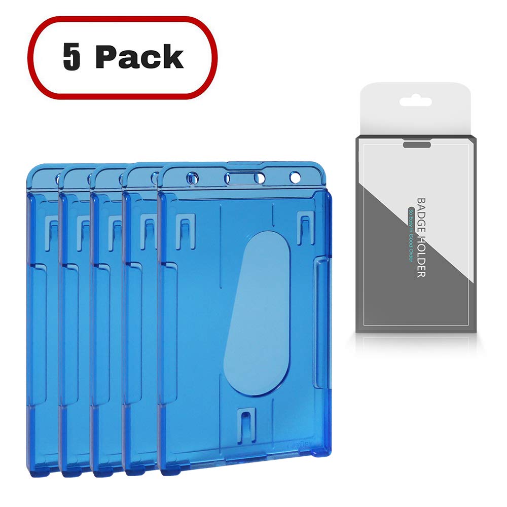 CEYDEY 5 Pack Vertical (2-3 Cards) ID Badge Holder Case ABS-Blue 2-Sided Heavy Duty Credit Card Cover Transparent