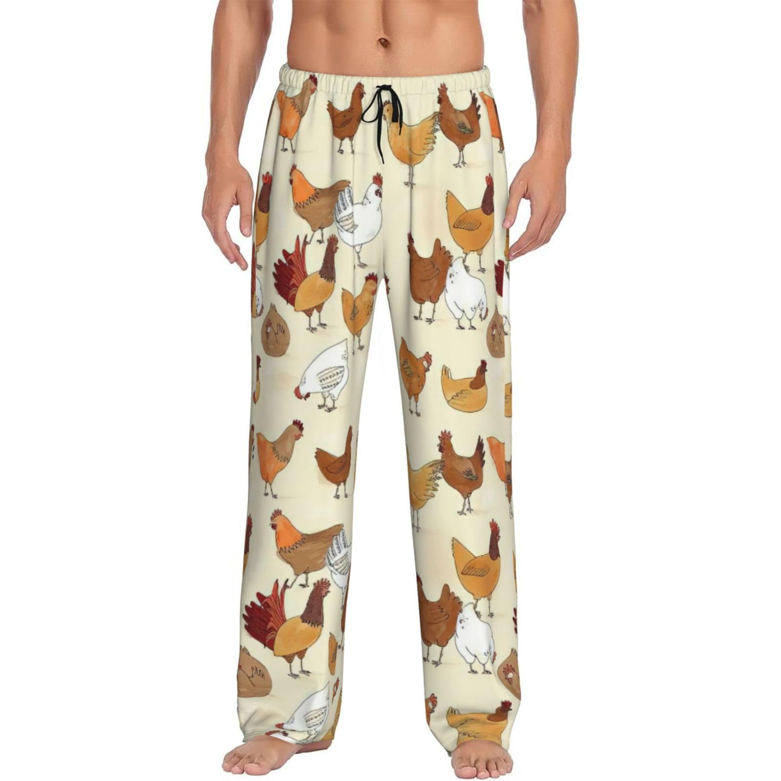 Yagdaa Men's Black A Brood Of Chickens Print Pajama Pants Sleep & Lounge Pants With Pockets Pj Bottoms Loungewear For