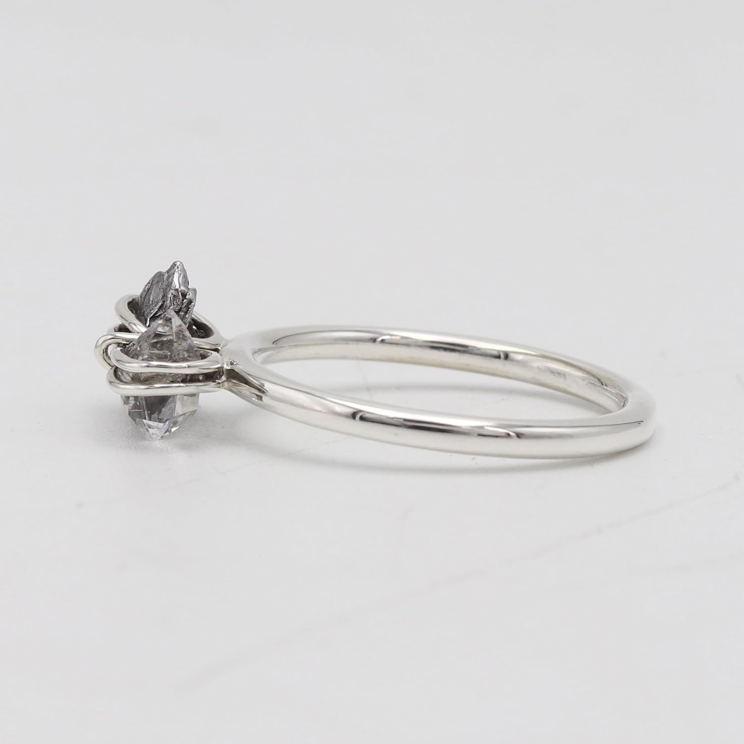 Meteorite & Herkimer Diamond Ring – Raw Rough Stone Double Gemstone Ring – 925 Sterling Silver Women’s Statement Ring – Handmade Raw Crystal Jewelry