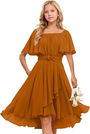 Square Neck Junior Bridesmaid Dresses Pleated Chiffon Flower Girl Dress for Wedding Short Formal Party Prom Gowns