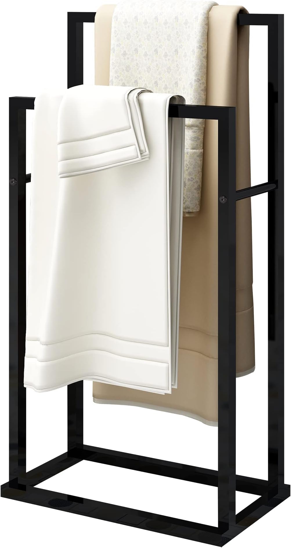 Standing Towel Rack Bathroom Heavy-Duty Organizer 2-Tier Steel Construction Towel Rack,Black