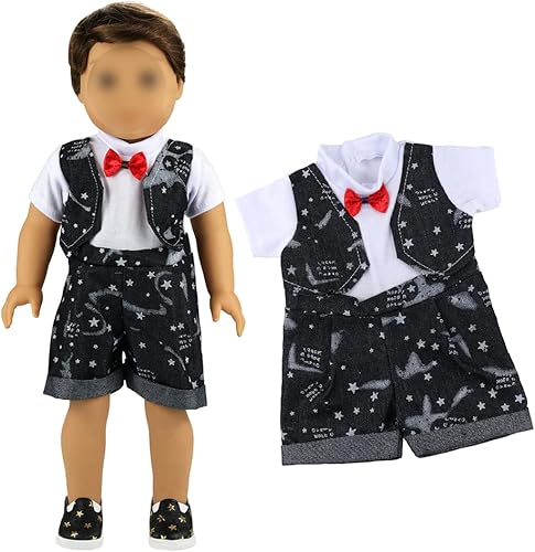 Miniatura 4 de BARWA Ropa de muñeca de niño, 5 juegos de ropa de muñecas para niños, 2 pares de zapatos, 1 par de gafas compatibles con traje de muñeca de 18