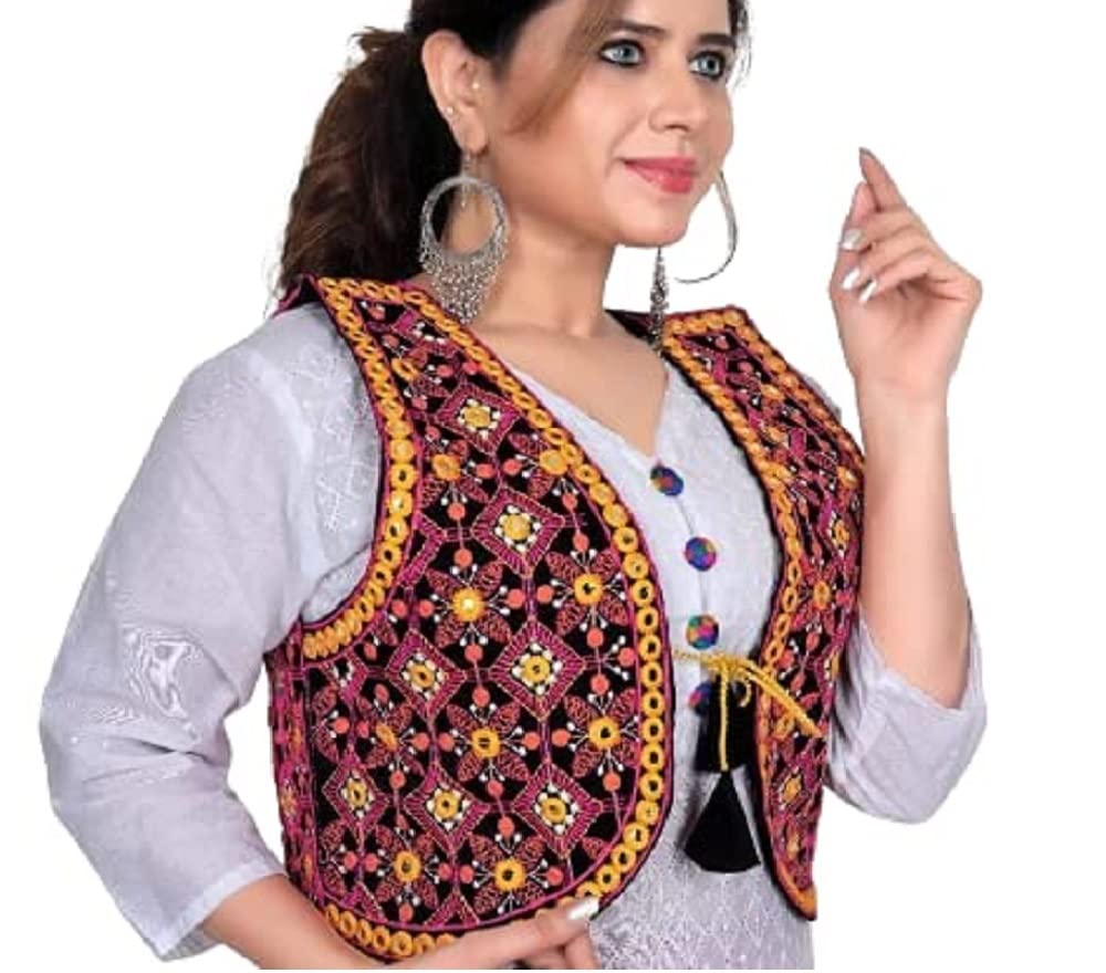 Shivam Fashion, Embroidery Ethnic Cotton Crop Jacket For Women (M - Length-17, Burst-38 Inch)-picture-17