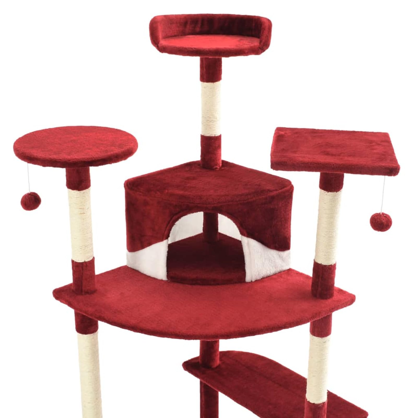ARKEM Rascador para Gatos con Poste de sisal Rojo y Blanco 203 cm Poste Rascador para con Cuerda de Sisal, Colgante para Gatos y Manta Suave