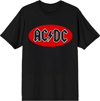 ACDC Red Oval Sharp Logo on Black Short Sleeve Adult T-Shirt