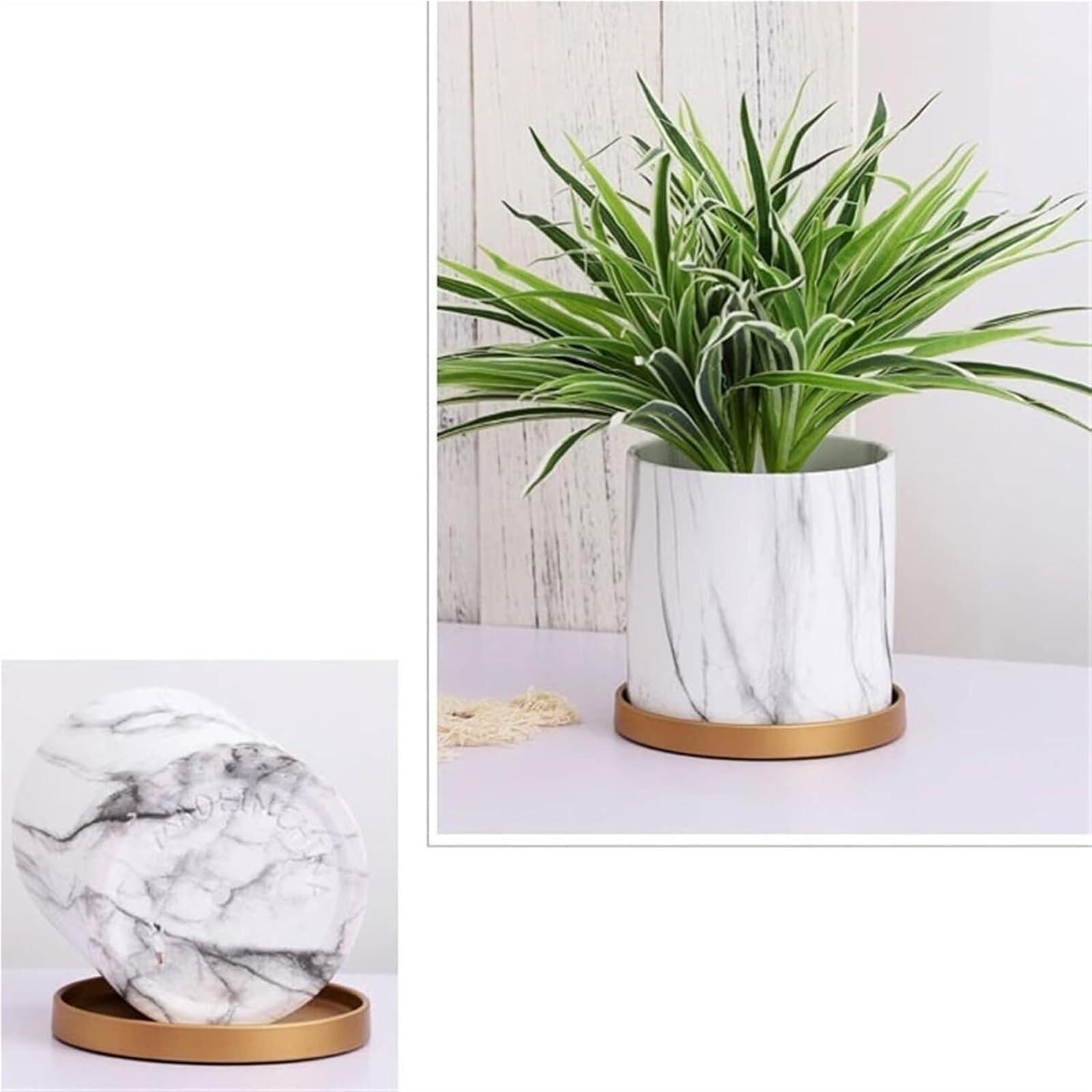 Doniczki na rośliny ceramiczna doniczka z tacą imitacja marmuru doniczka na storczyki i zielone rośliny prezenty dla miłośników roślin (L)