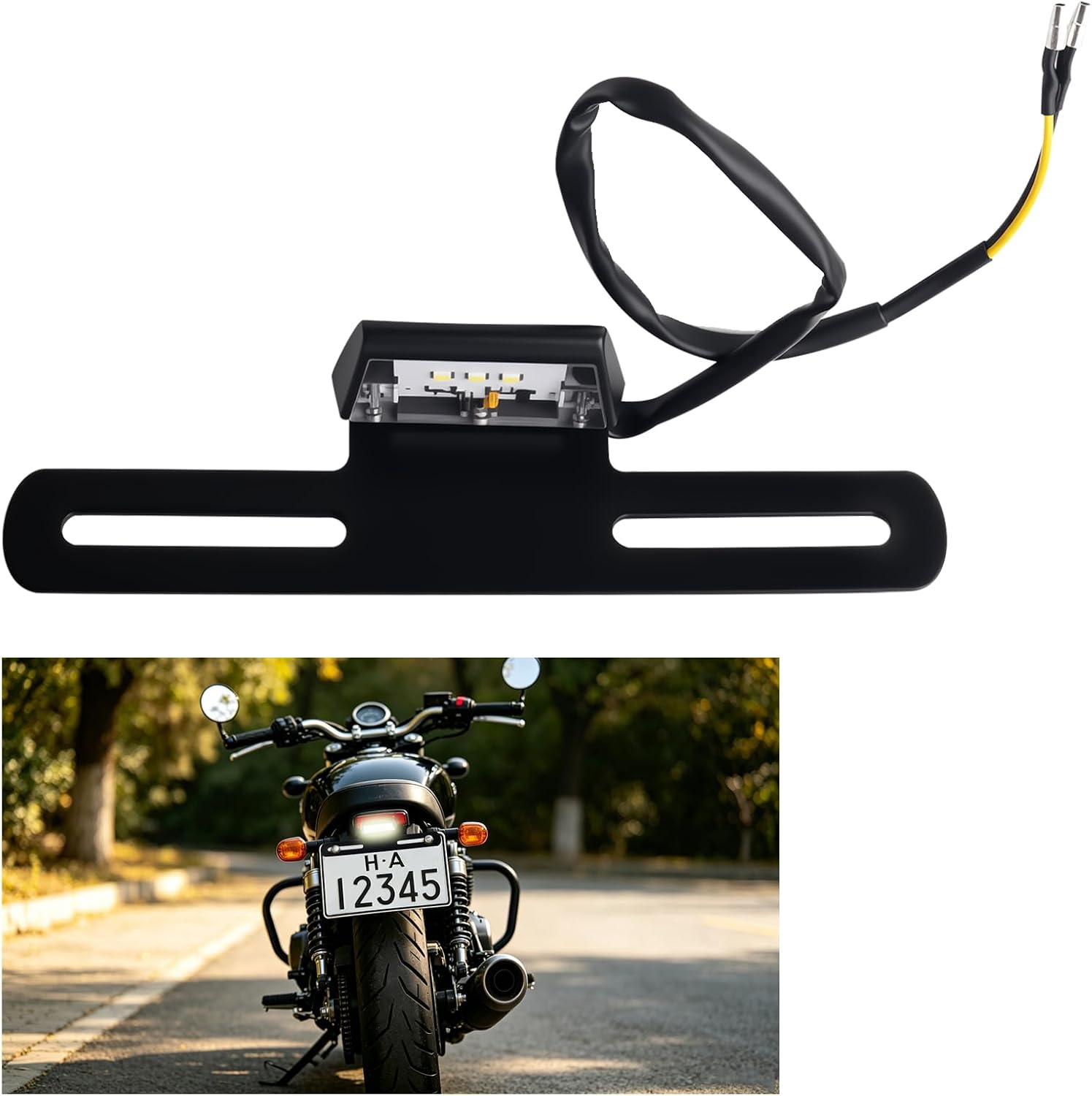 No Drill Motorcycle License Plate Bracket with 12V LED Light