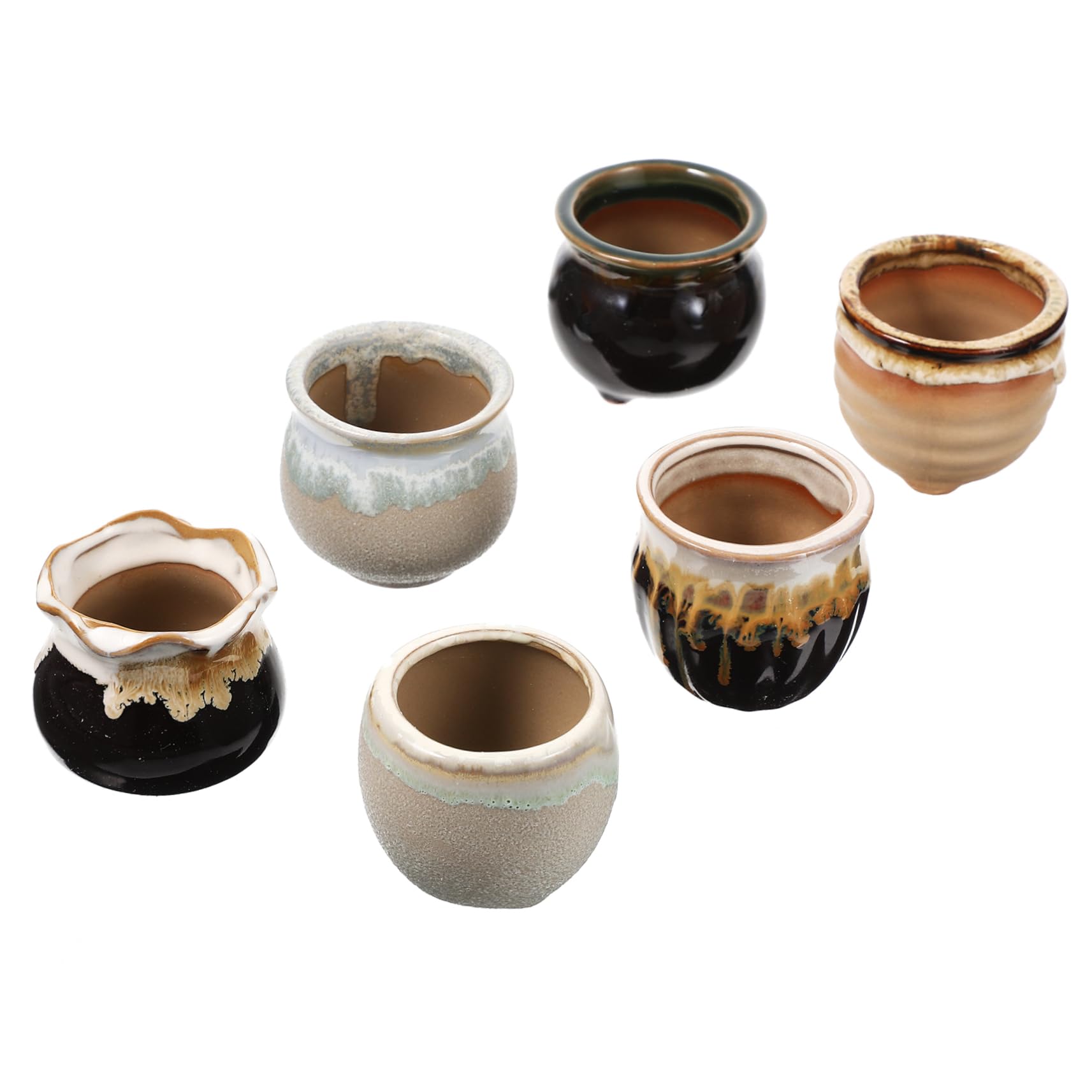 VANZACK 6 Pots en Céramique pour Plantes Mini Trous de Drainage pour Cactus Jardin ou Bureau
