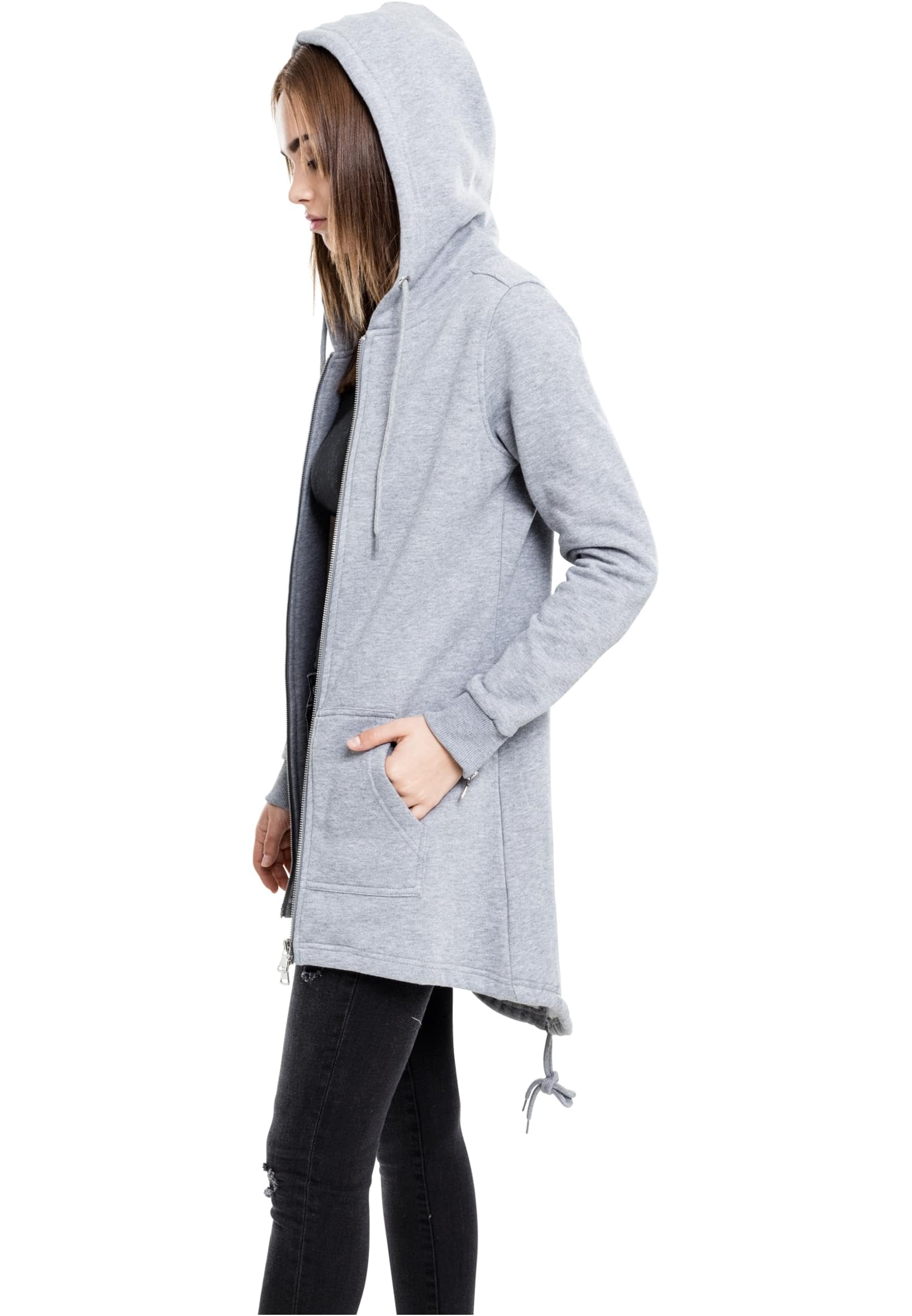 Urban Classics Parka Mujer Felpa Mujer Capucha con Cremallera Negro Rippbündchen Regular