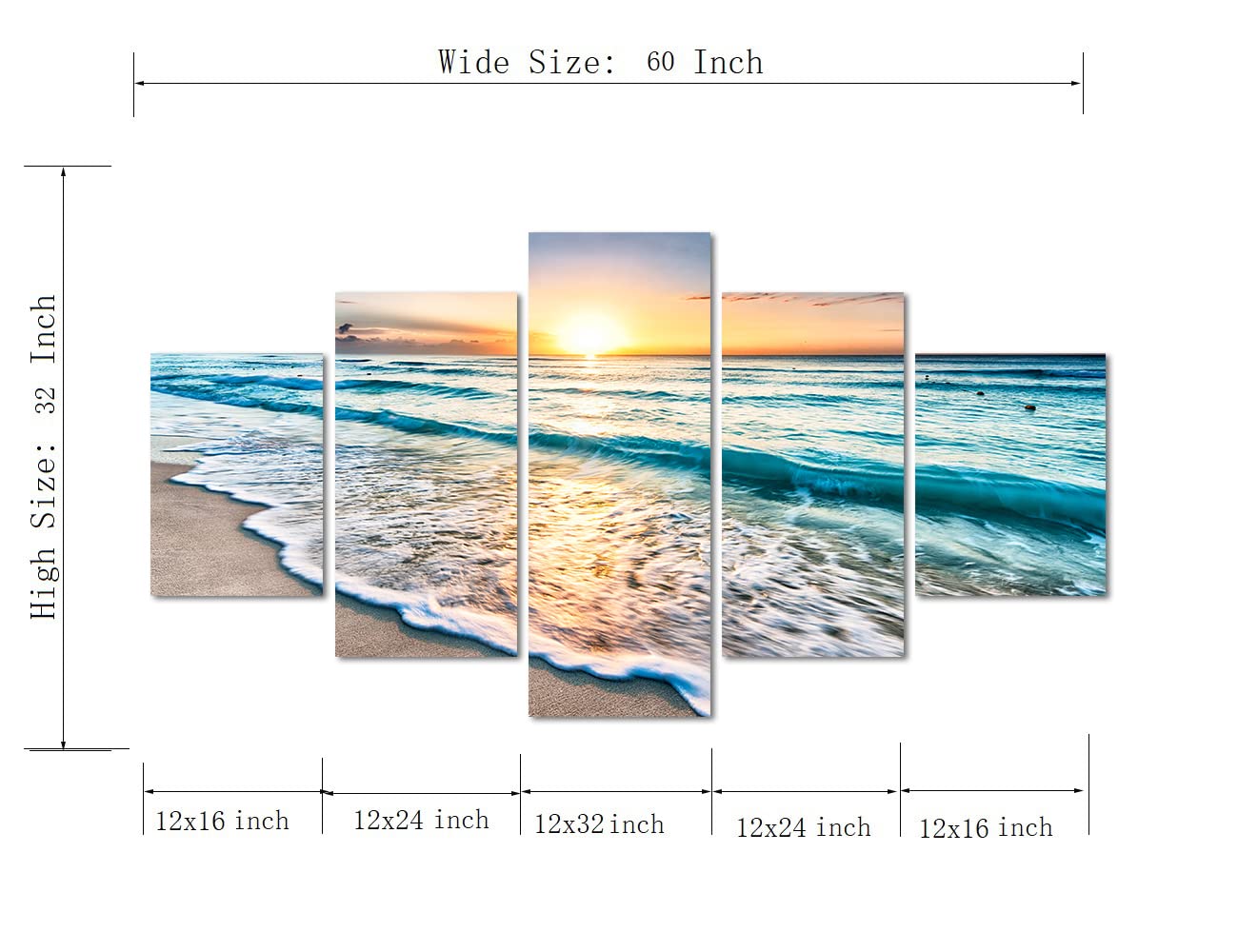 Amazon.co.jp: 海の風景 絵画5点セット 60''Wx32''H グレー ARTWORK