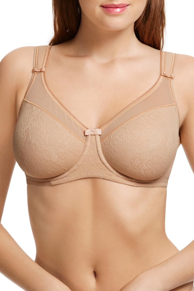 Berlei Women's Beige Beauty Lace Underwired Smoothing Minimizer Bra, 34B Uk