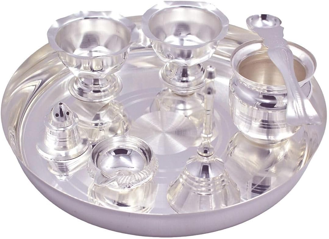 OJAS Silver Plated Pooja Thali Set for Gifting, Guest Serving, Return Gifting, Occasionally Gifting, Utility Gifting, Every Occasion for Festival..