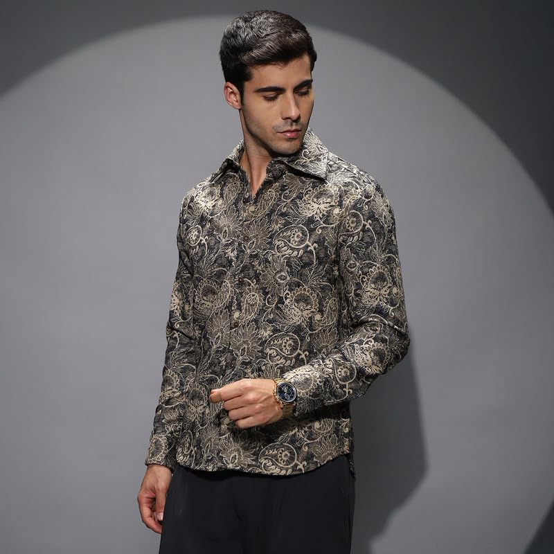 Image of CAHOOT Men's Shirt for Casual Wear | Spread Collar | Long Cuffed Sleeves | Button Closure | Shirt Shirt Crafted with Comfort Fit for Everyday Wear