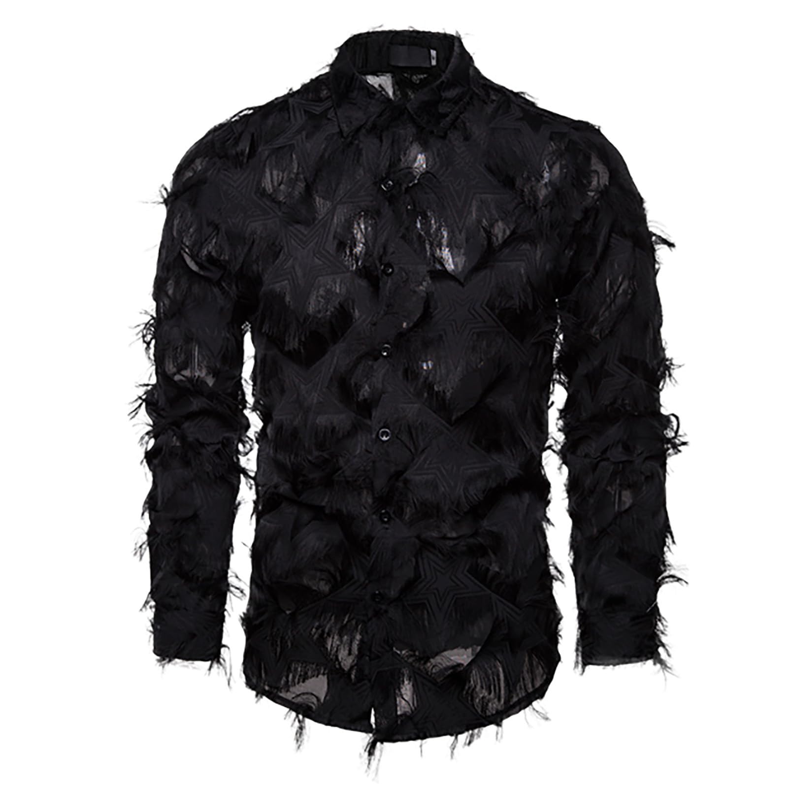 Camisas Manga Larga Hombre con Plumas 3D Modernas Ropa Escenario Primavera otoño Elegante