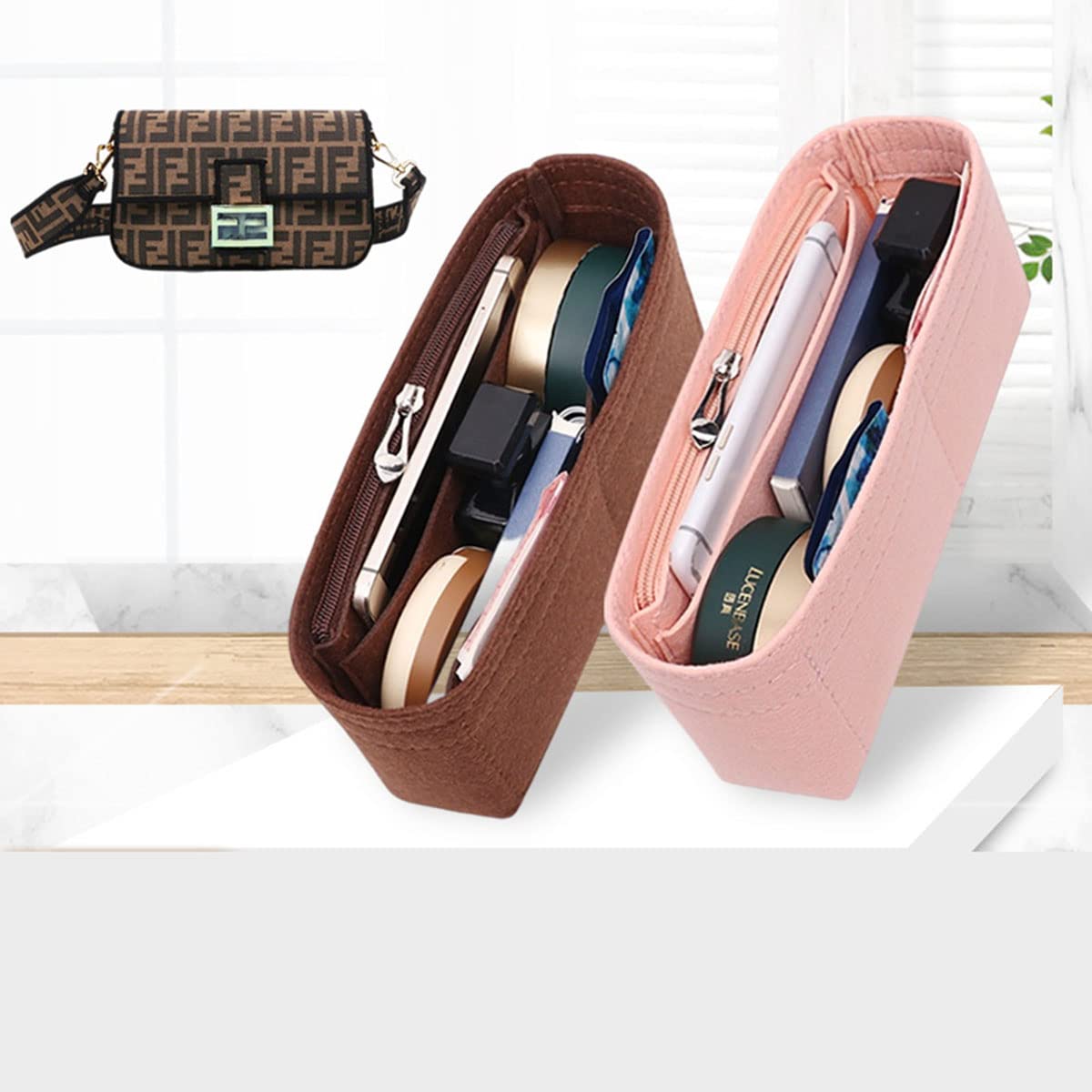 Lckaey purse organizerfor baguette bag insert baguette inner liner 2090Coffee -M