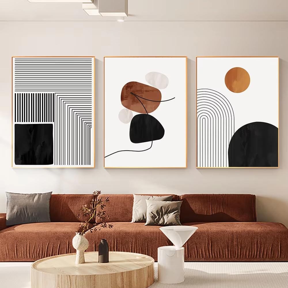 IHHGNB White Black Line Art Canvas Prints Geometry Abstract Wall Art Decorative Posters for Living Room Bedroom Decor Pictures(50x70cm(20x28in) x3/No frame)