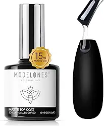 modelones Matte Gel Nail Polish Top Coat, 15ml No Wipe Top Coat Summer Gel Nail Polish Soak Off Matte Finish Long Lasting DIY Home Nail Salon