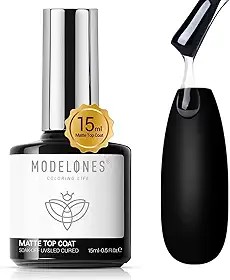 modelones Matte Gel Nail Polish Top Coat, 15ml No Wipe Top Coat Summer Gel Nail Polish Soak Off Matte Finish Long Lasting DIY Home Nail Salon