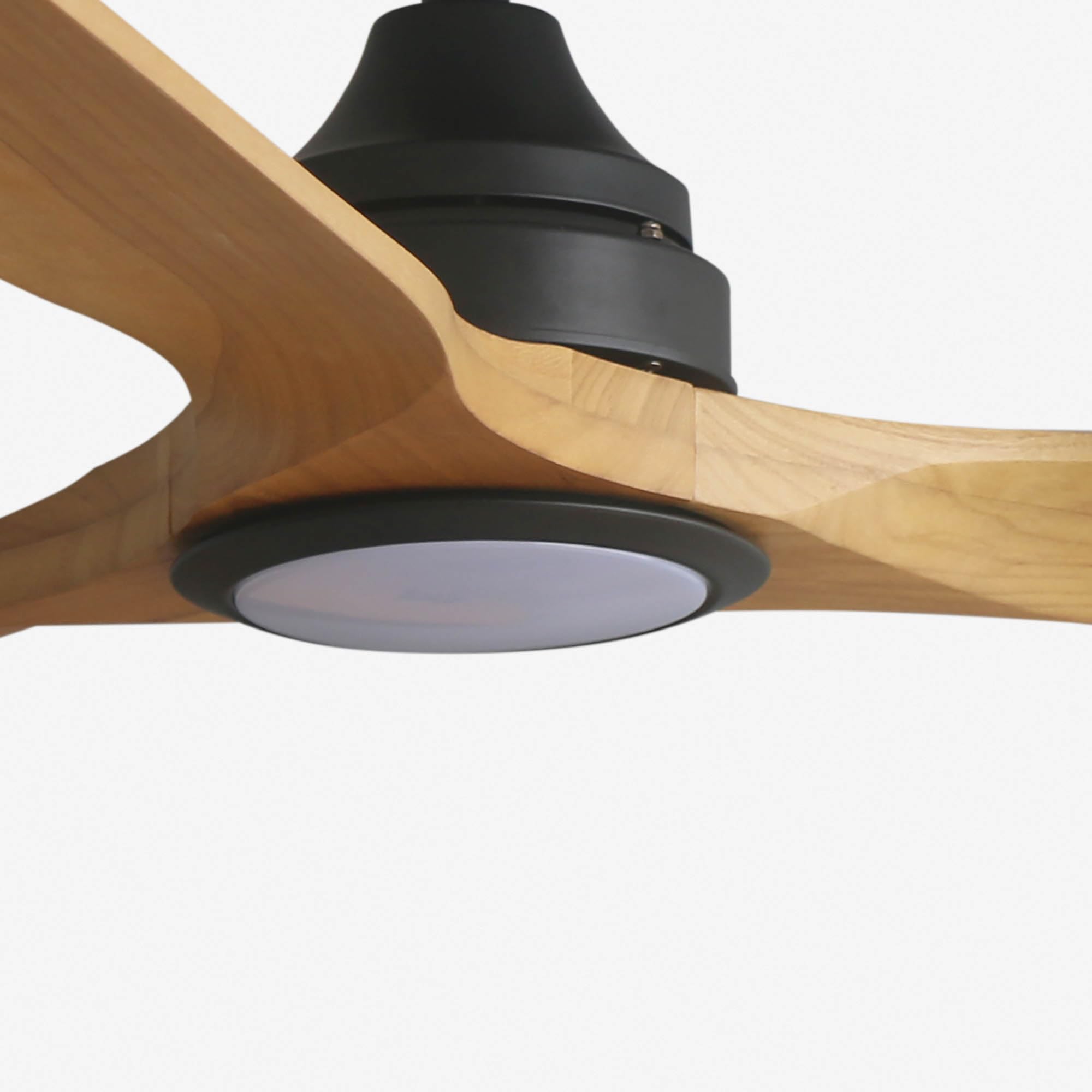 Faro Alo Grand ventilateur 3 lames noir mat, bois avec éclairage 2700-4000 - 6500 K, système intelligent Tuya