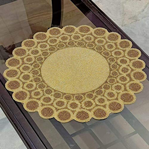 Ss Creations Decorative Handmade Beaded Round Placemat/Runner Perfect For Table Dia 14X14 Inches, Golden #TOP7