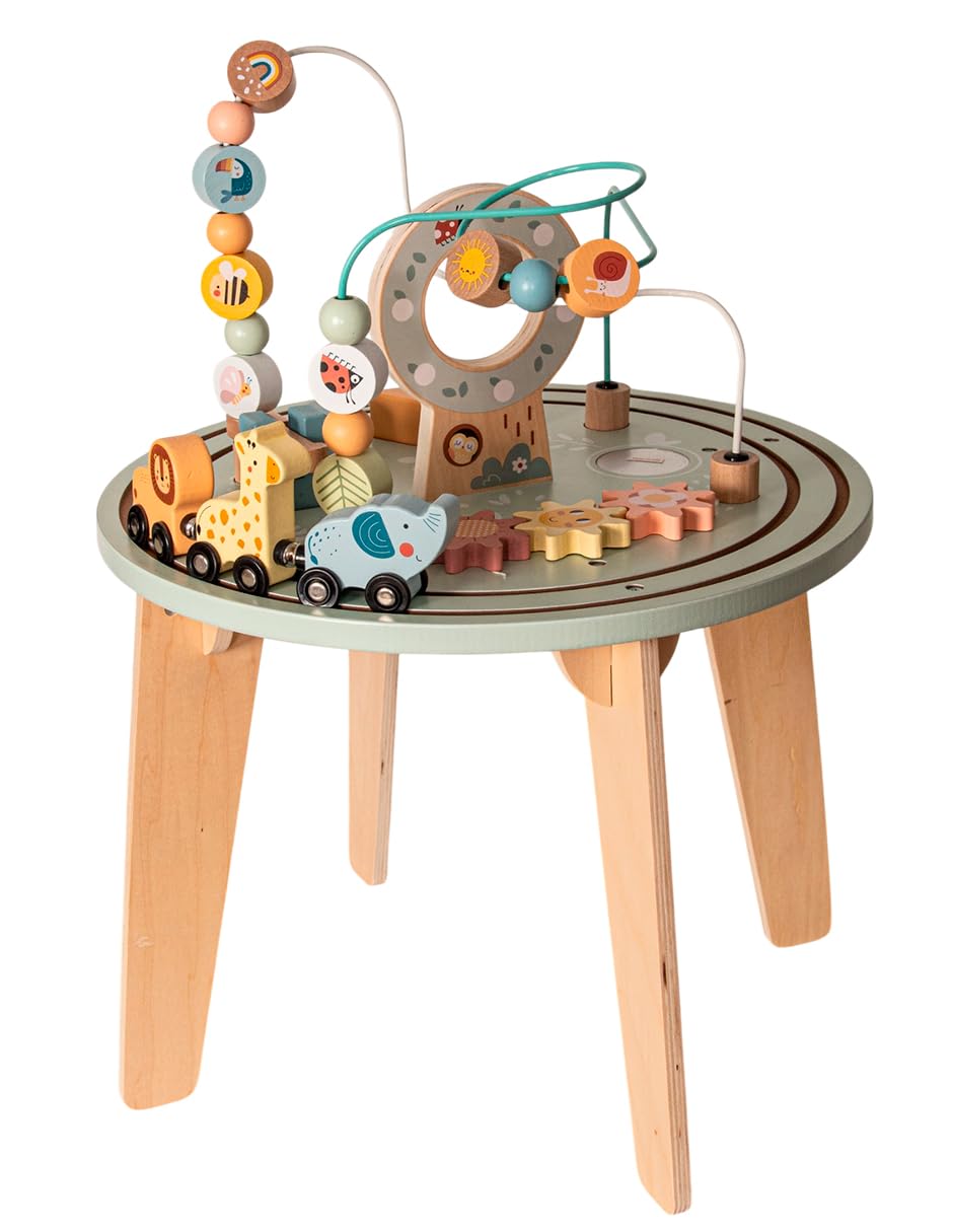 Tooky Toy Table d’activités avec Circuit de Train en Bois FSC - Table de Jeu avec Labyrinthe de Perles, Jouet Montessori éducatif, développe motricité & cognitif, Cadeau dès 2 Ans