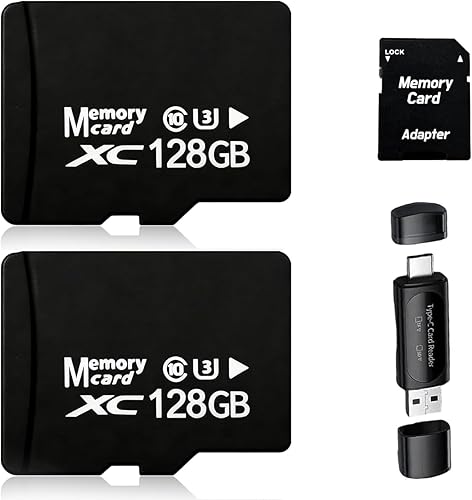 Miniatura 8 de Paquete de 2 tarjetas de memoria MicroSDXC de 128 GB con adaptador SD y lector USB, velocidad estándar U3 V30, tarjetas TF de alta resistencia para