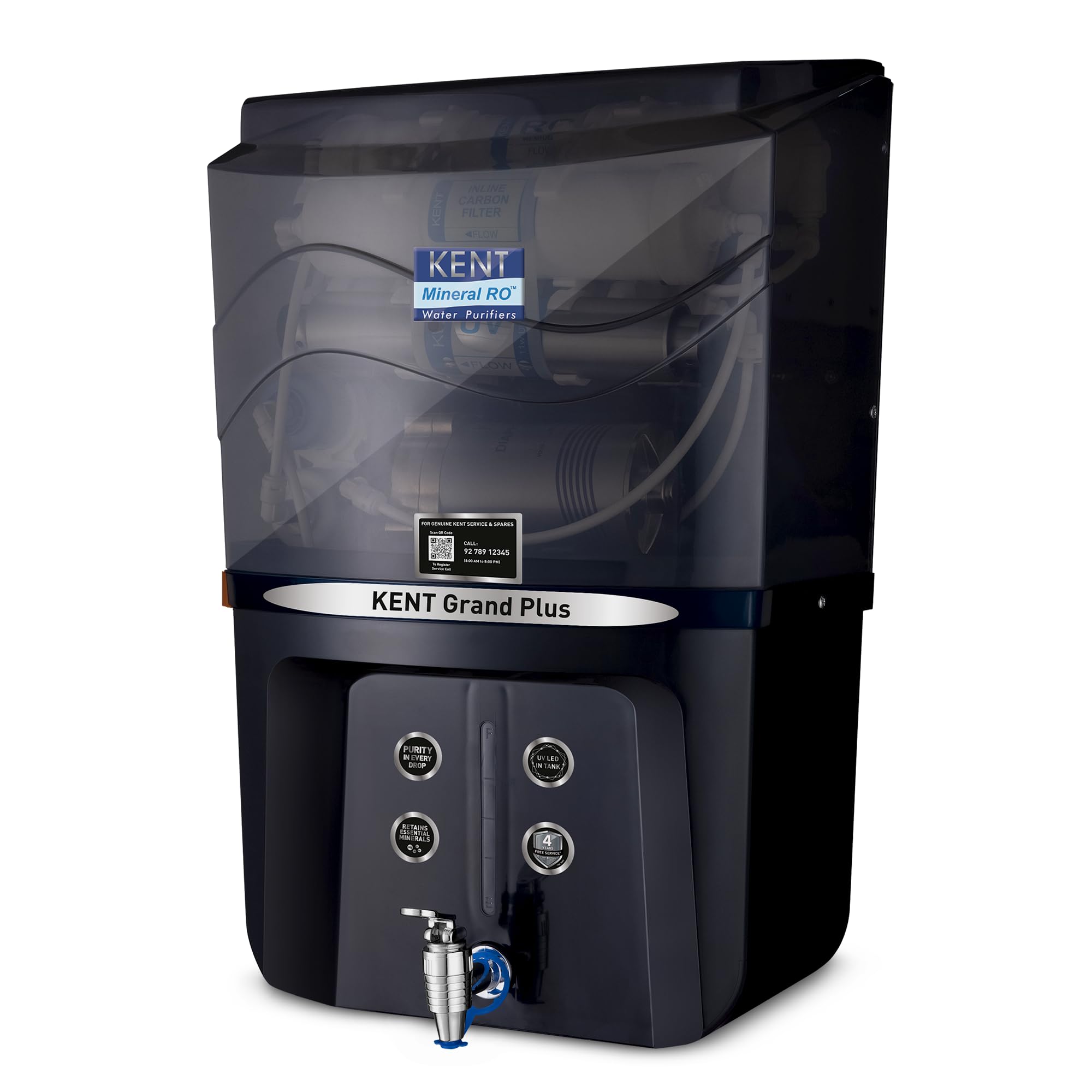 KENT Grand Plus RO Water Purifier | RO+UV+UF+TDS Control+UV in Tank | .0001 Micron RO Membrane | ISI Marked | Auto Flush Feature | 9L Tank | 20 LPH | Ideal For Borewell/Tanker/Municipal Water | Black-picture-27
