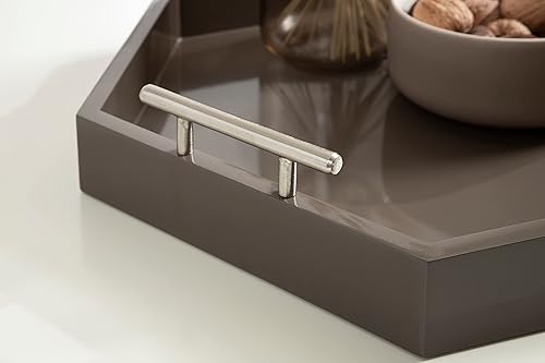 Miniatura 8 de Kate and Laurel Lipton - Bandeja hexagonal moderna, 18 x 15.5 pulgadas, marrón y plateada bandeja decorativa geométrica para almacenamiento y