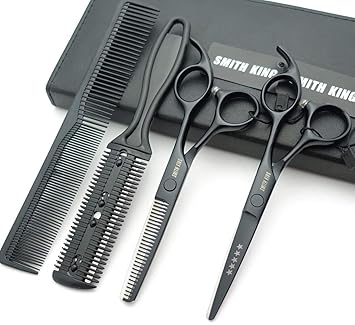 5.5 Inches Hair Scissors with Thinning Comb Hair Cutting Shears Thinning Shears set for Professional and Personal (Black)
