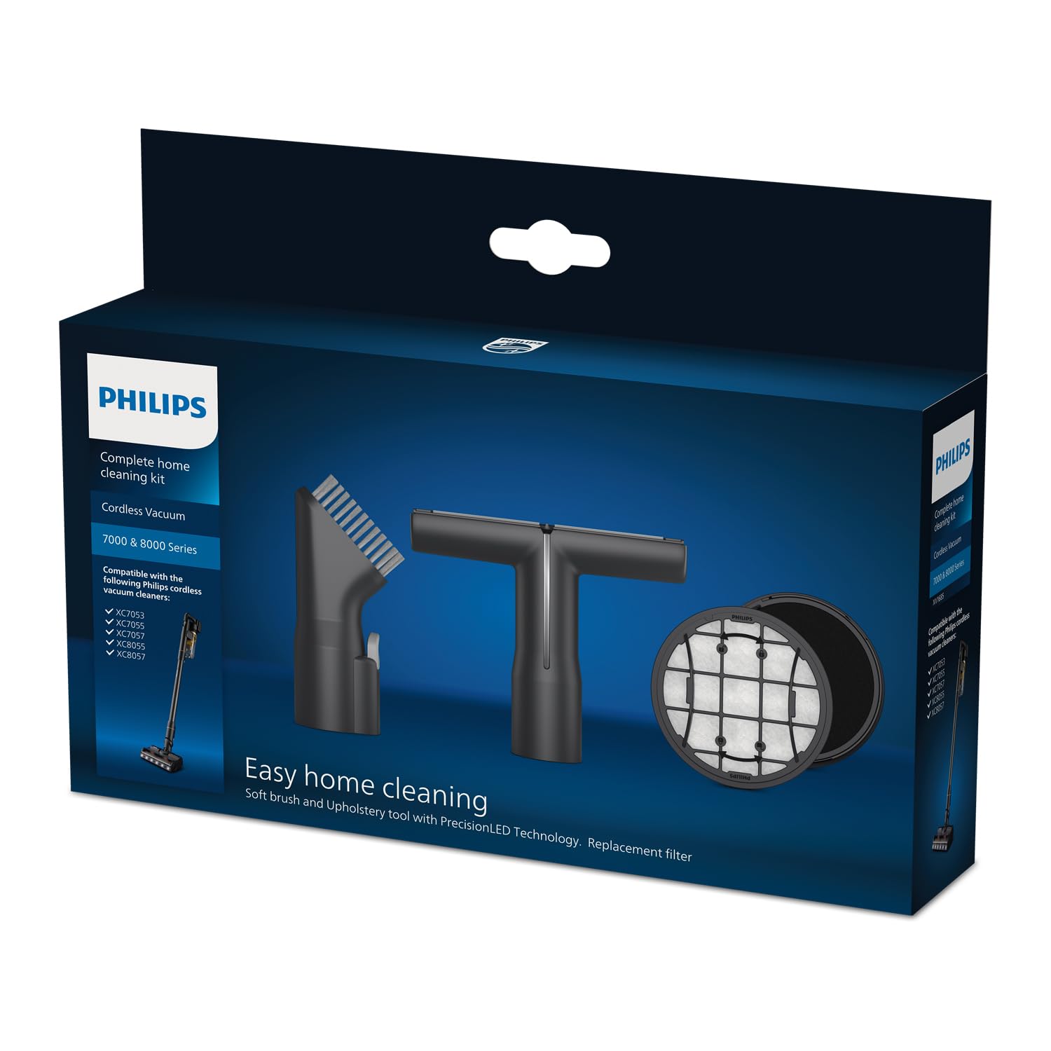 PHILIPS Cordless VC 7000 & 8000 Serie Home Cleaning Kit, Weiche Bürste | Polsterwerkzeug mit LED, Schaumstoff- & Einlassfilter, für 7000 & 8000 Serie (XV1685/01)