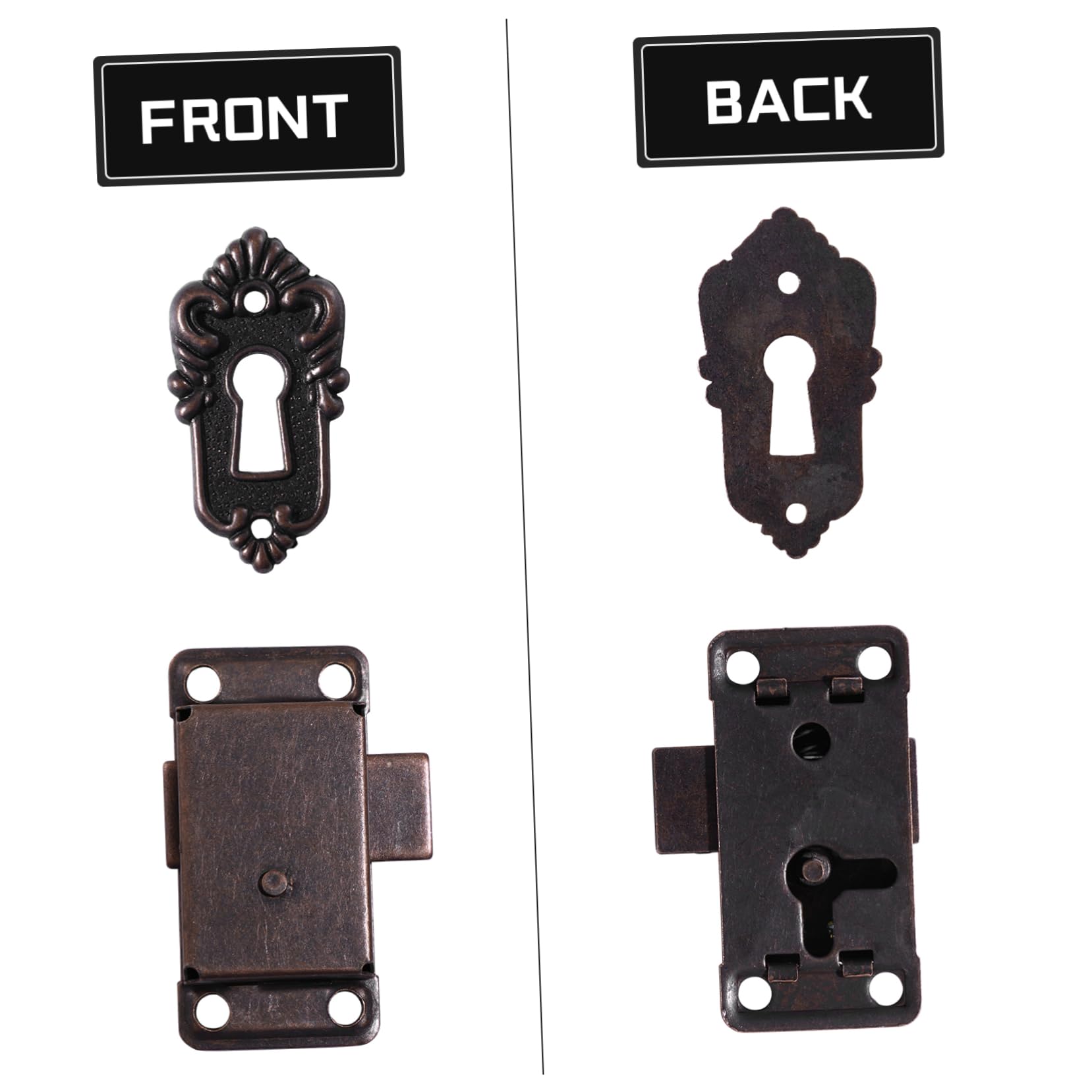 Housoutil Pack of 2 Small Antique Flush-Mounted Lock Furniture Decorative Lock for Jewellery Antique Cabinet Lock Old Lock Replacement Locker Door Lock - Image 3