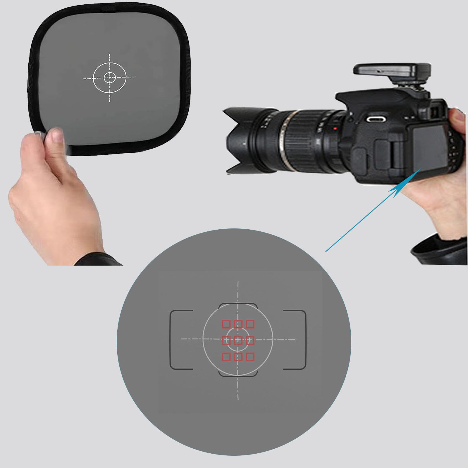 Scheda Messa A Fuoco Per Fotografia - 30x30cm, Grigio 18%, Pieghevole Per Bilanciamento Bianco - Foto 8