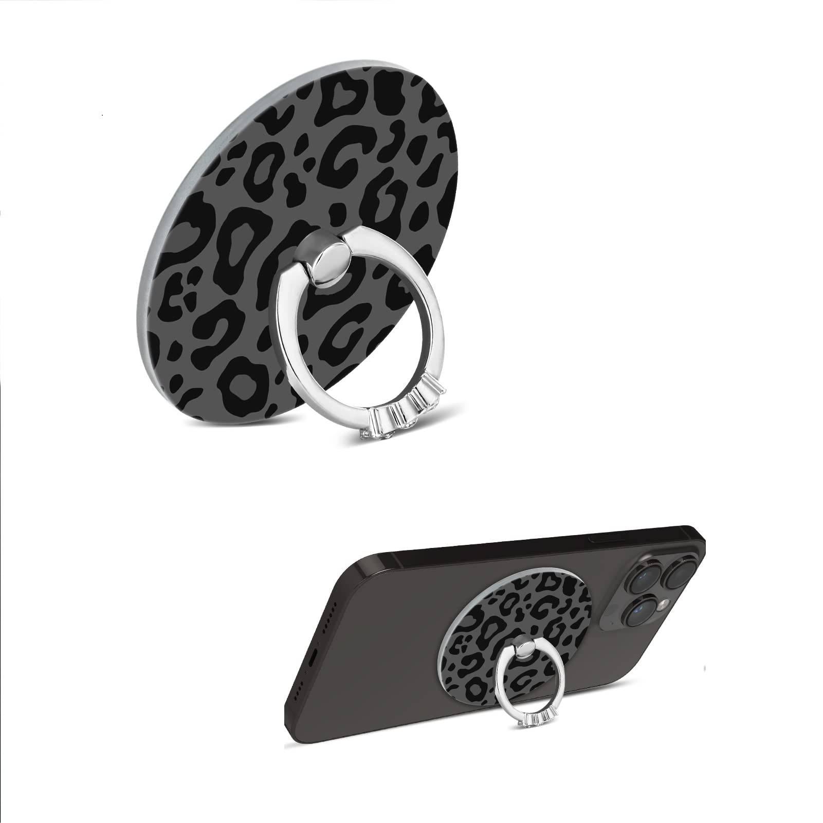 ZIYEMagnetic Phone Ring Holder for iPhone 14 Plus 13 12, Pro, Pro Max, Mini, 360° Rotatable Ring Stand Holder, Removable Wireless Charging Compatible MagSafe Case Must Use, Black Leopard